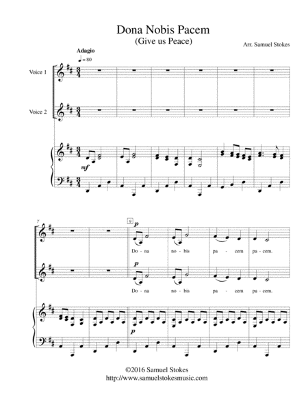 Dona Nobis Pacem (Give Us Peace) - for 2-part choir with piano accompaniment image number null