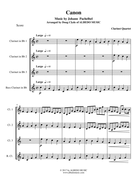 Pachelbel's Canon for Clarinet Quartet image number null