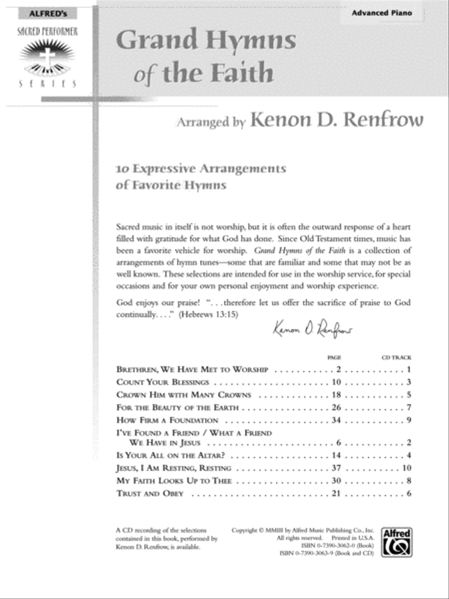 Grand Hymns of the Faith: 10 Expressive Arrangements of Favorite Hymns Piano Solo scores gallery preview page 1