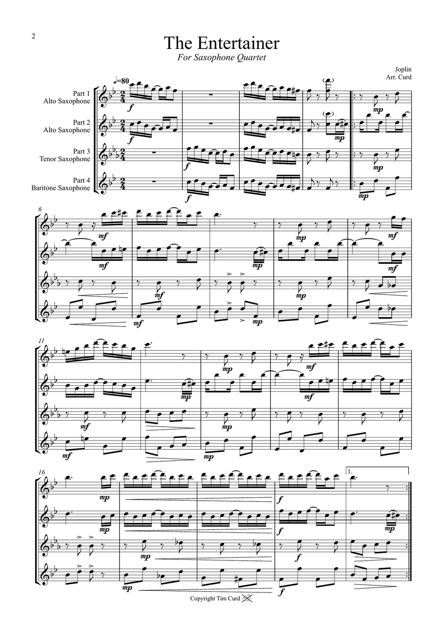 The Entertainer. For Saxophone Quartet Saxophone Quartet scores gallery preview page 2