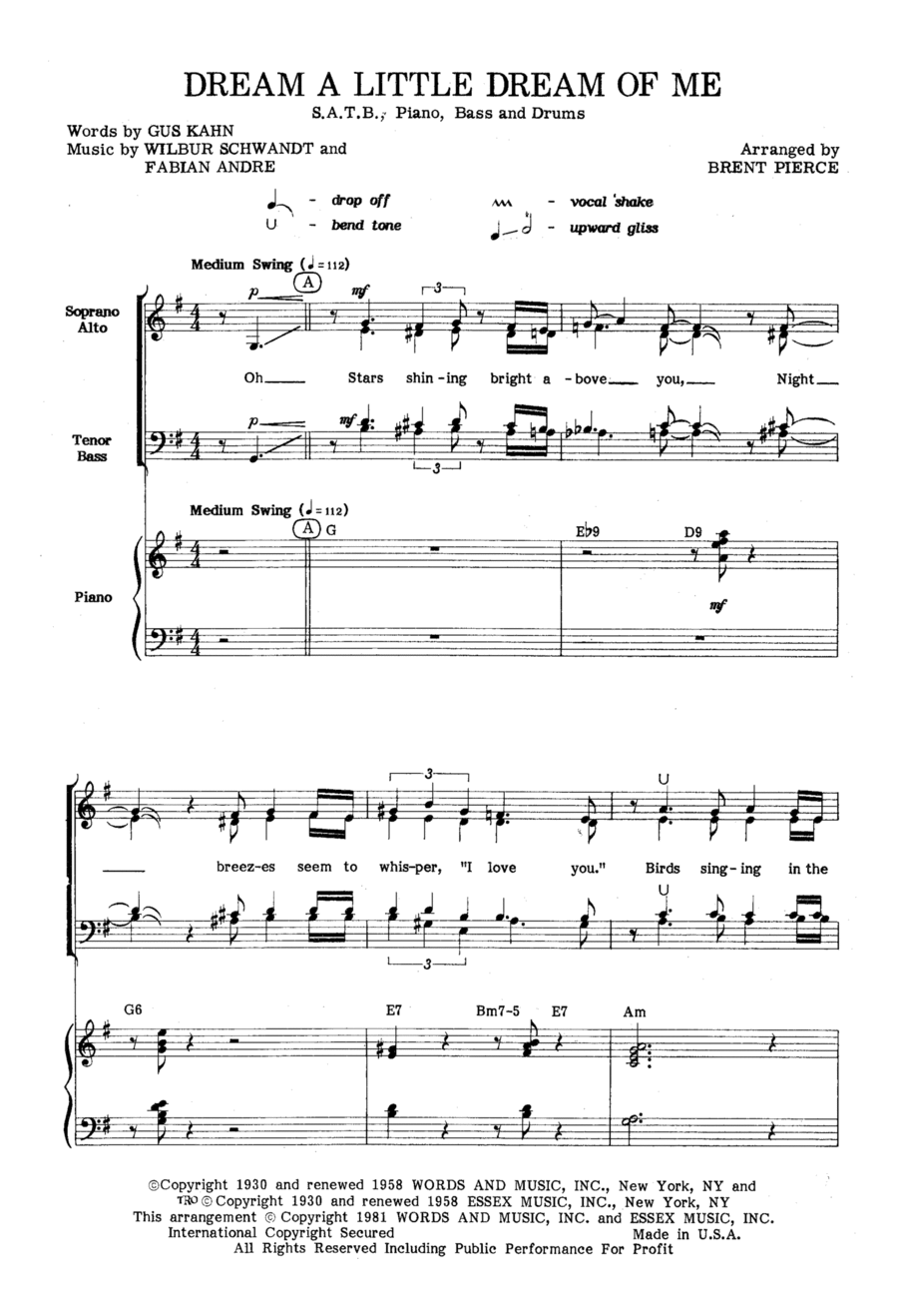 Dream A Little Dream Of Me 4-Part scores gallery preview page 1