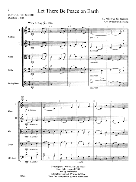 Let There Be Peace on Earth: Score