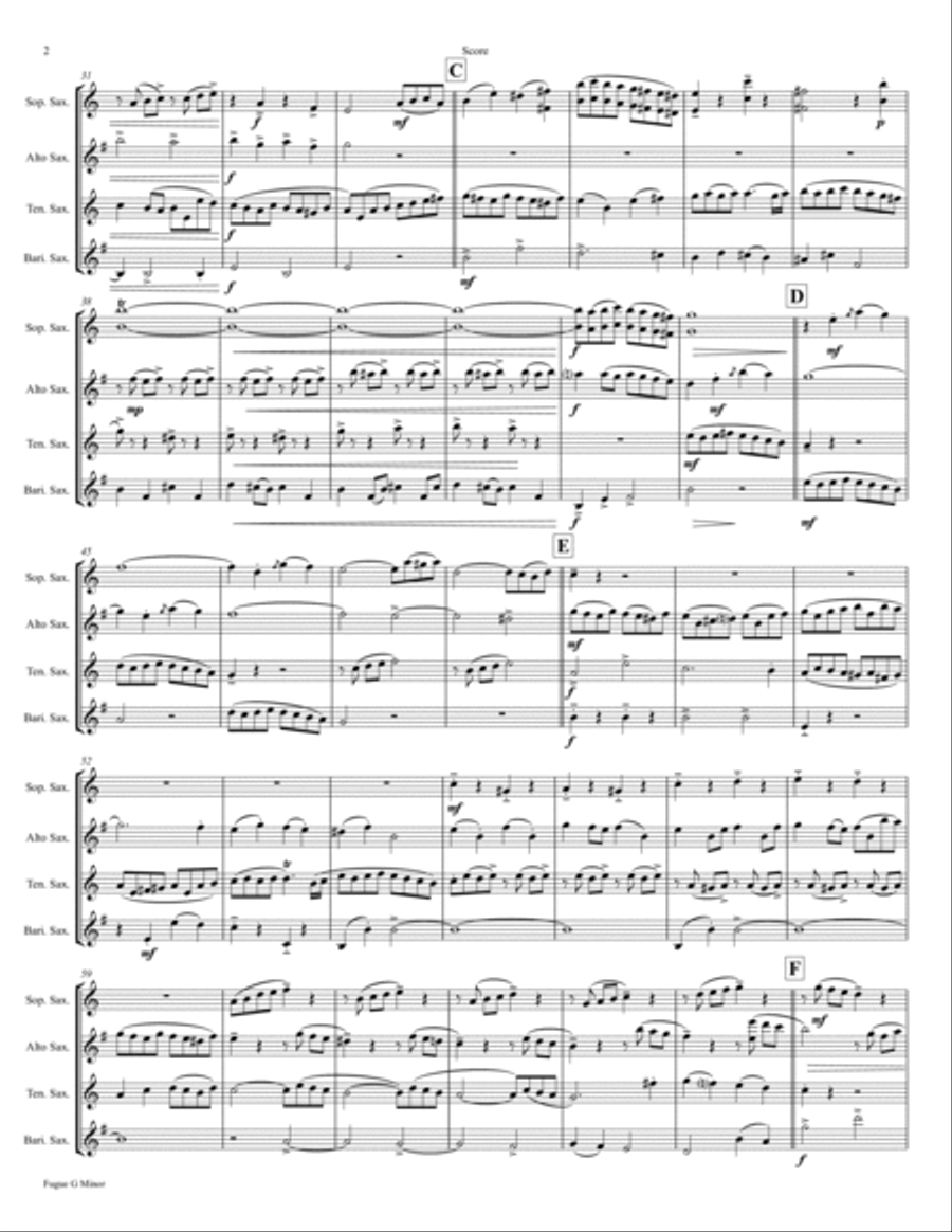 Fugue G Minor - (the 'little') - BWV 578 - Swing - Saxophone Quartet Saxophone Quartet scores gallery preview page 2