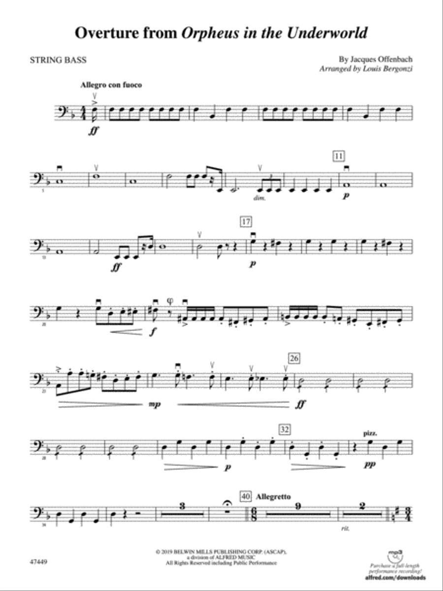 Overture from Orpheus in the Underworld: String Bass Full Orchestra scores gallery preview page 1