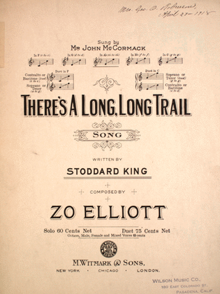 Book cover for There's a Long, Long, Trail. Song