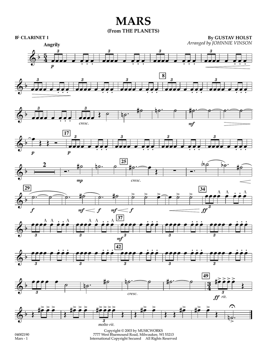 Mars (from The Planets) - Bb Clarinet 1