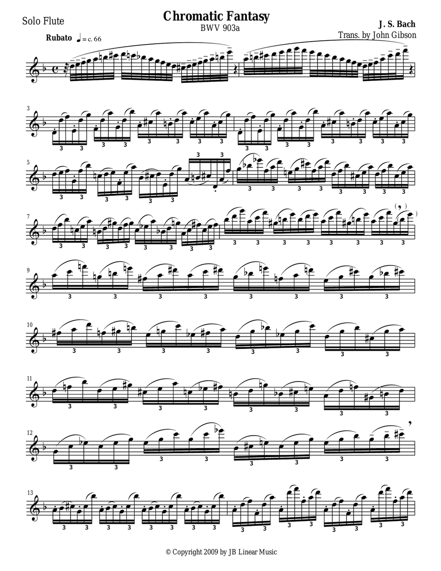 J. S. Bach Chromatic Fantasy set for solo (unaccompanied) Flute Flute Solo scores gallery preview page 2