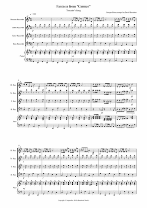 Toreador's Song (Fantasia from Carmen) for Recorder Quartet