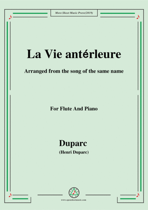 Book cover for Duparc-La Vie antérleure,for Flute and Piano