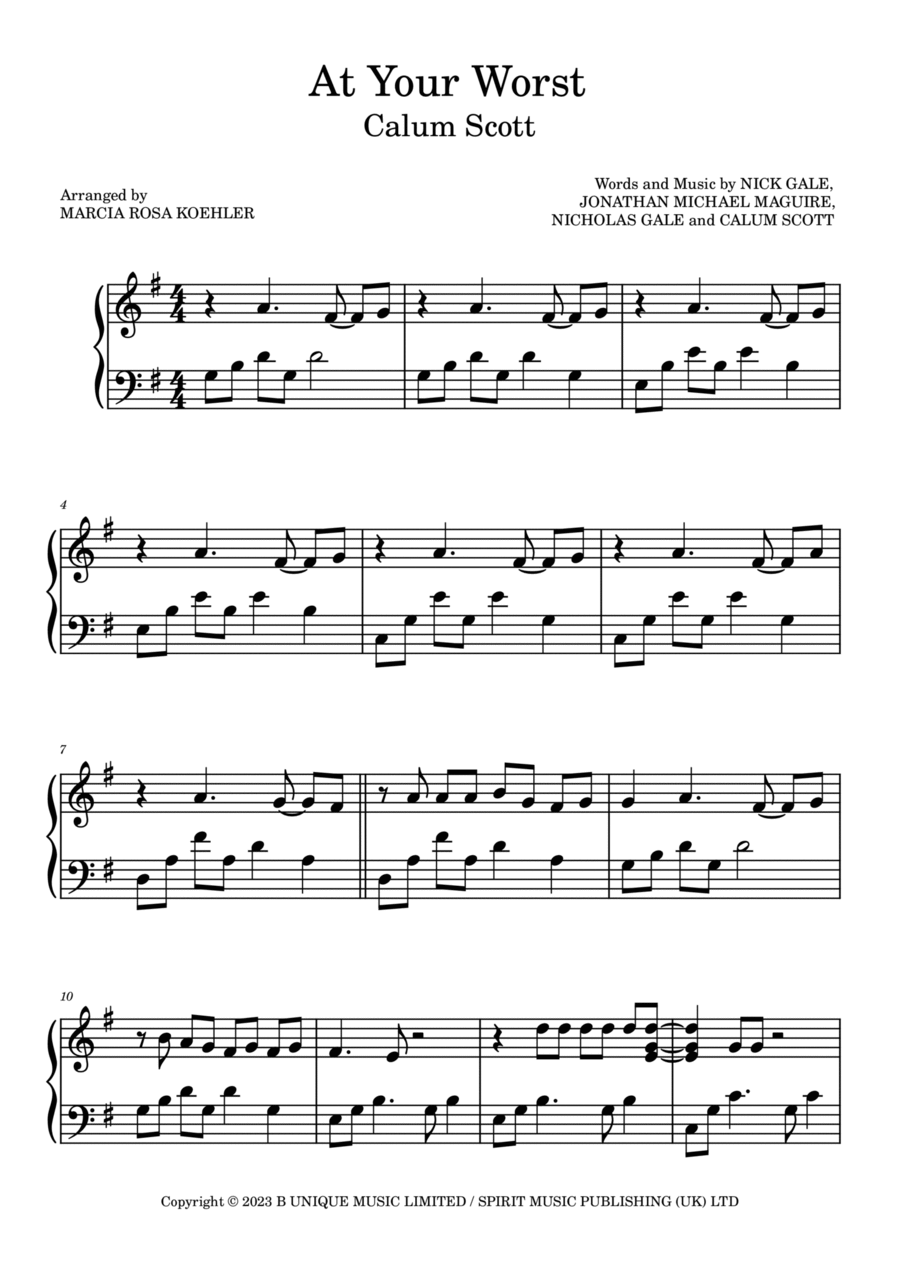 At Your Worst At Your Worst Piano Solo scores gallery preview page 1