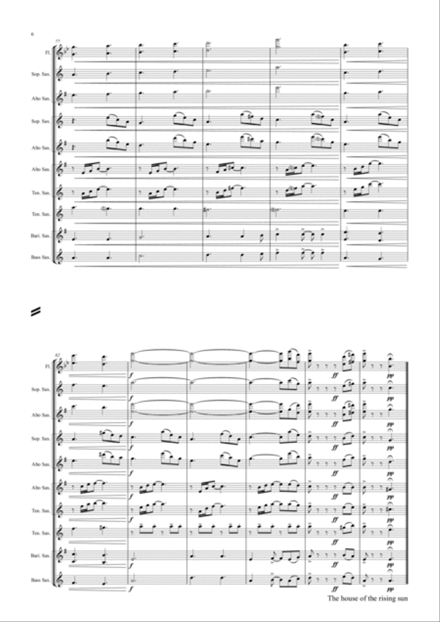 The house of the rising sun - Folk Song - Saxophone Quintet Saxophone Quintet scores gallery preview page 6