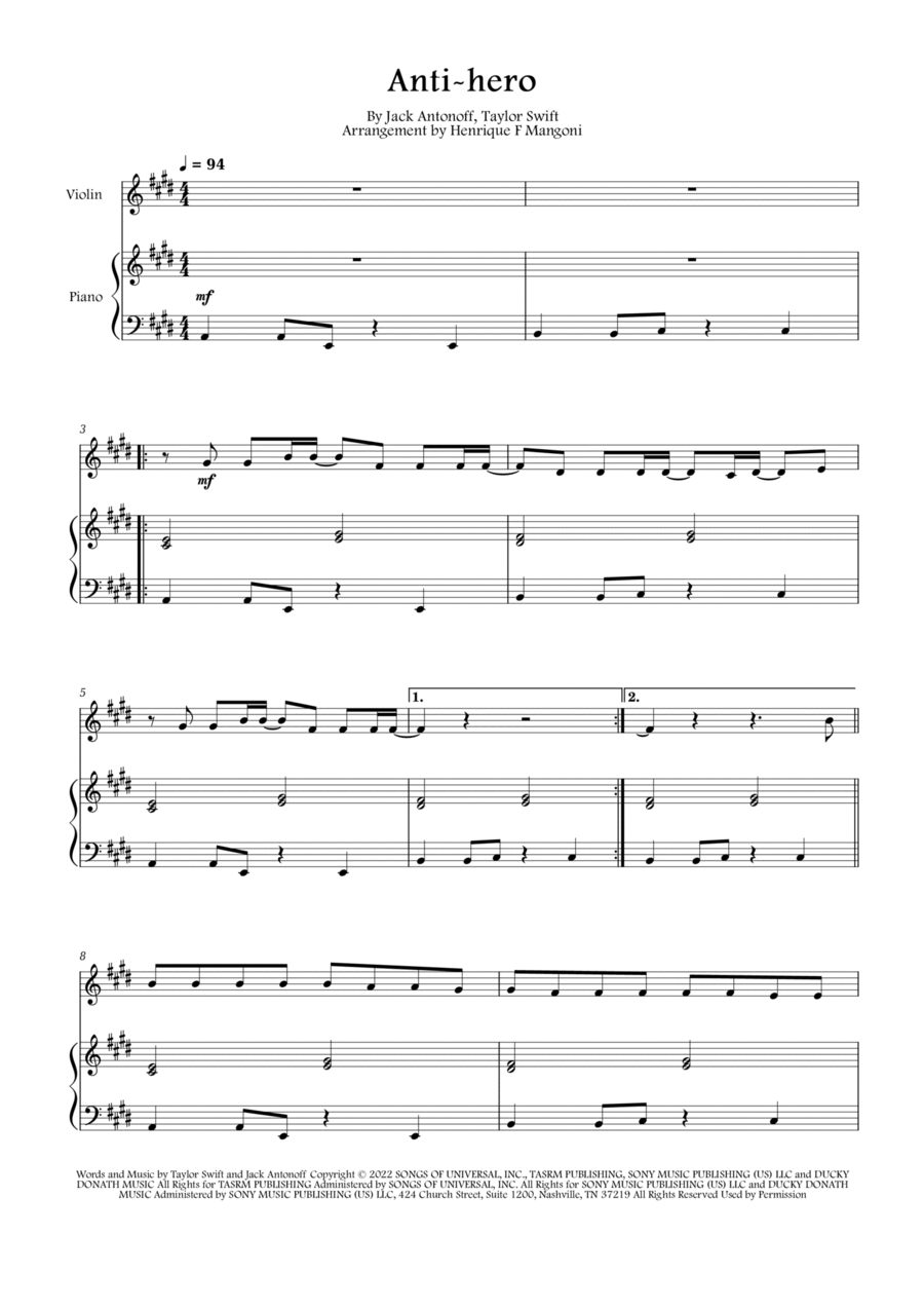 Anti-hero Violin Solo scores gallery preview page 1