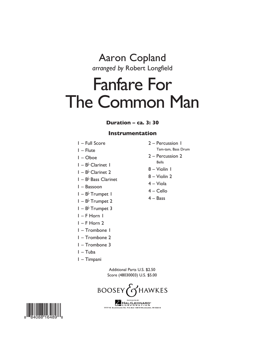 Fanfare For The Common Man - Conductor Score (Full Score) Full Orchestra scores gallery preview page 1