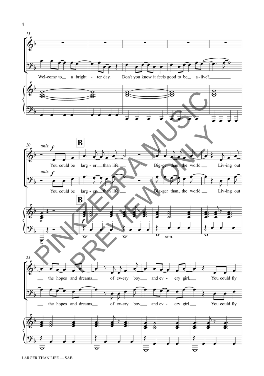 Larger Than Life (SAB) 3-Part scores gallery preview page 5