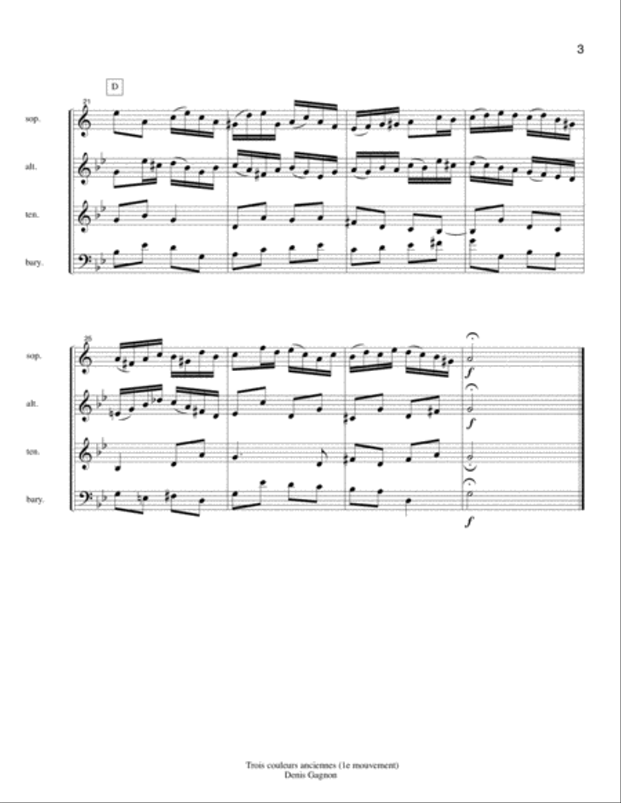 Trois couleurs anciennes (1e mouvement) Pour Quatuor de saxophones (Score et 4 partitions (SATB) image number null