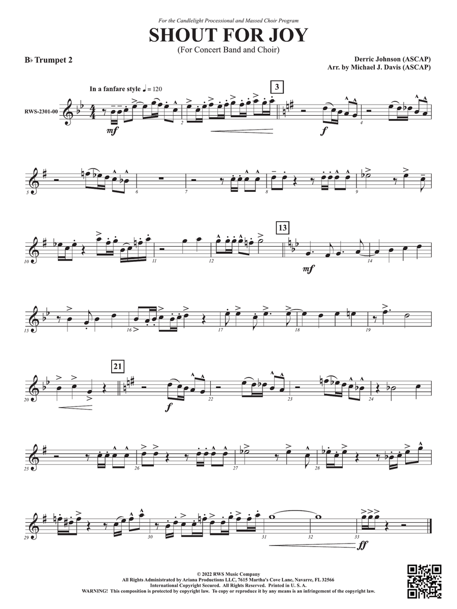 Shout for Joy - For Concert Band and Choir: 2nd B-flat Trumpet