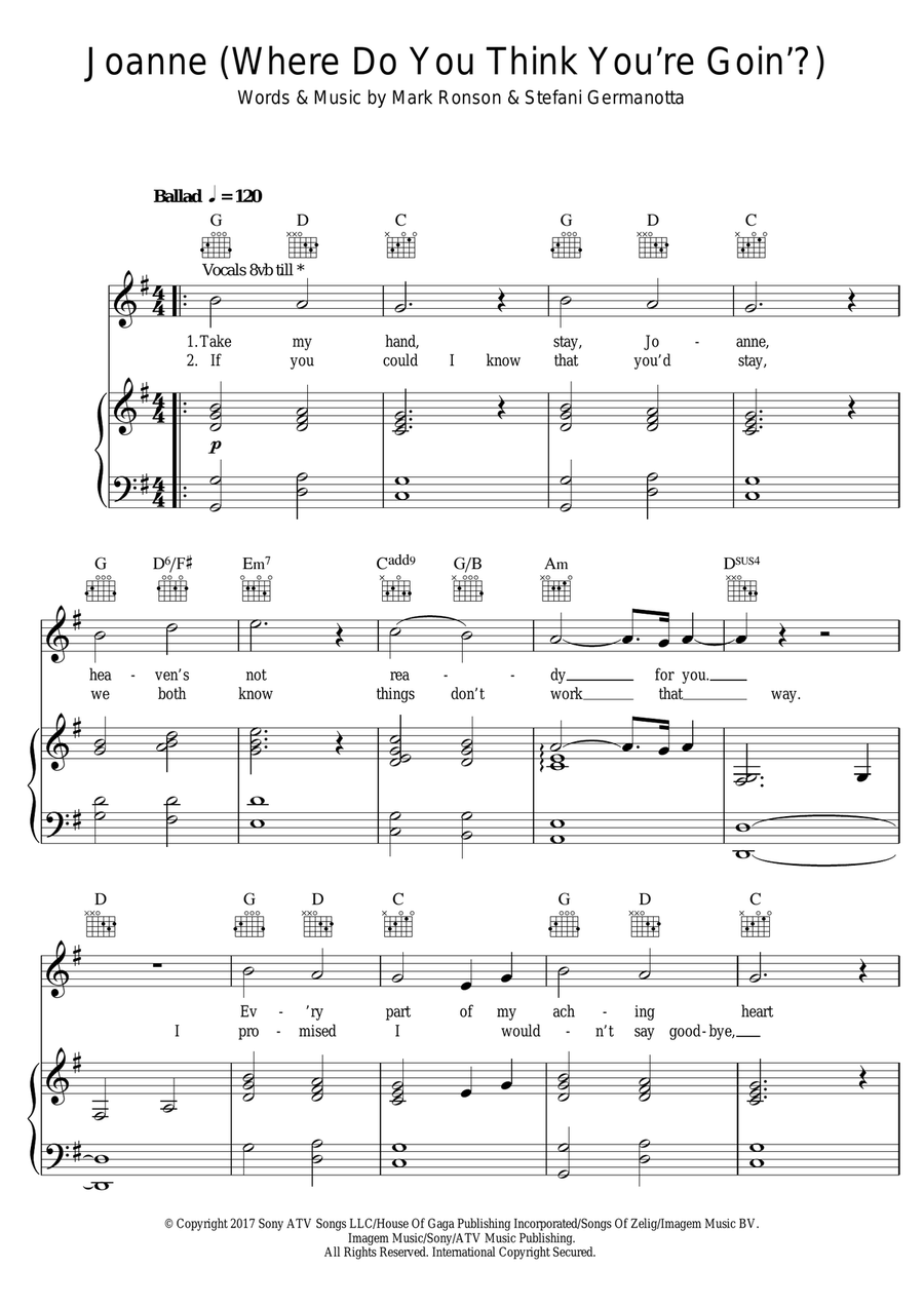Joanne (Where Do You Think You're Goin'?) (piano version) Piano, Vocal scores gallery preview page 1