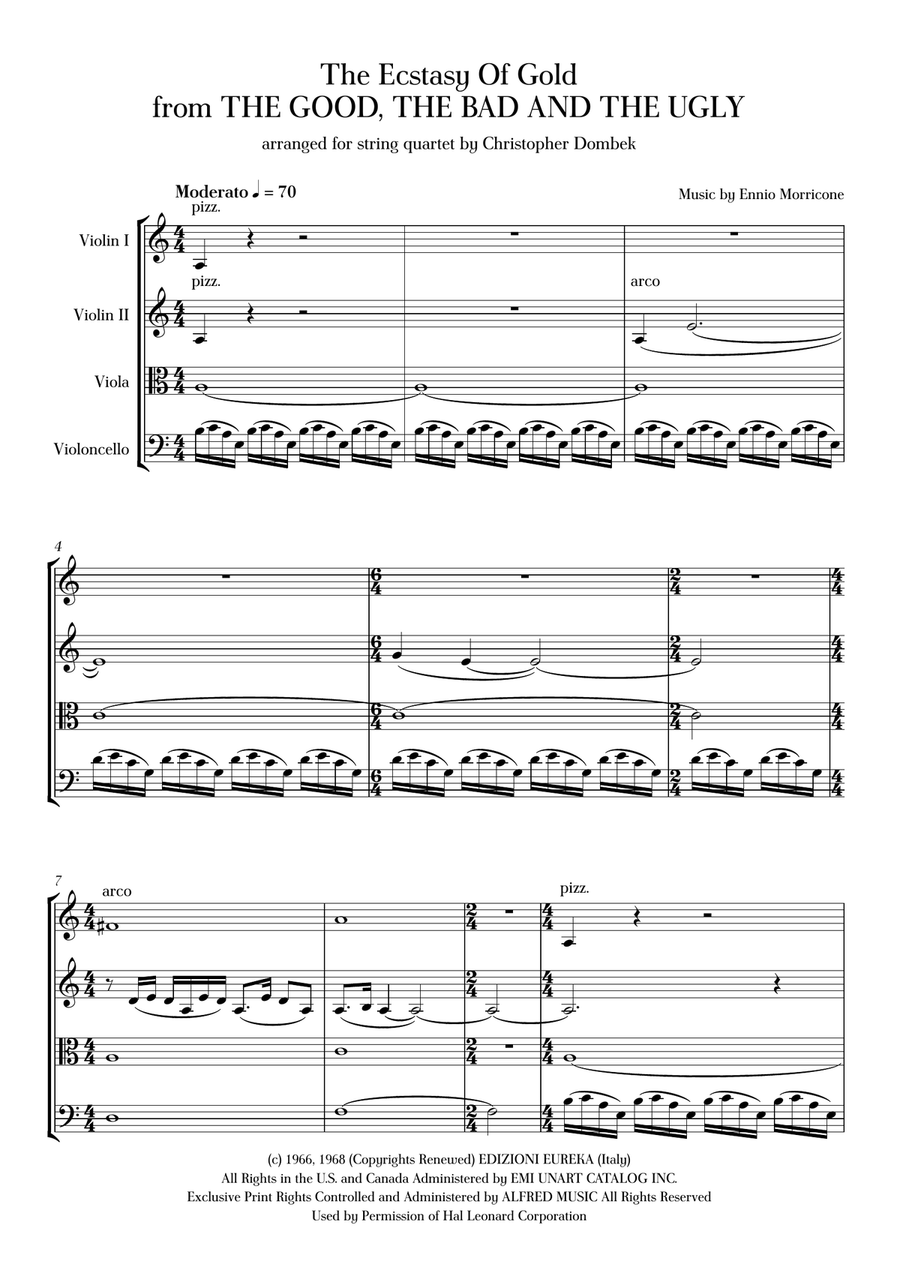 The Ecstasy Of Gold from THE GOOD, THE BAD AND THE UGLY String Quartet scores gallery preview page 1