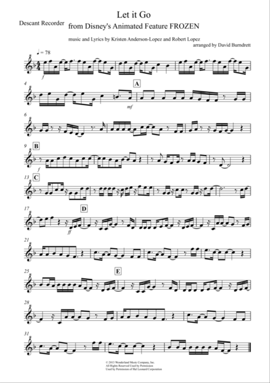 Let It Go (from Frozen) Recorder scores gallery preview page 4