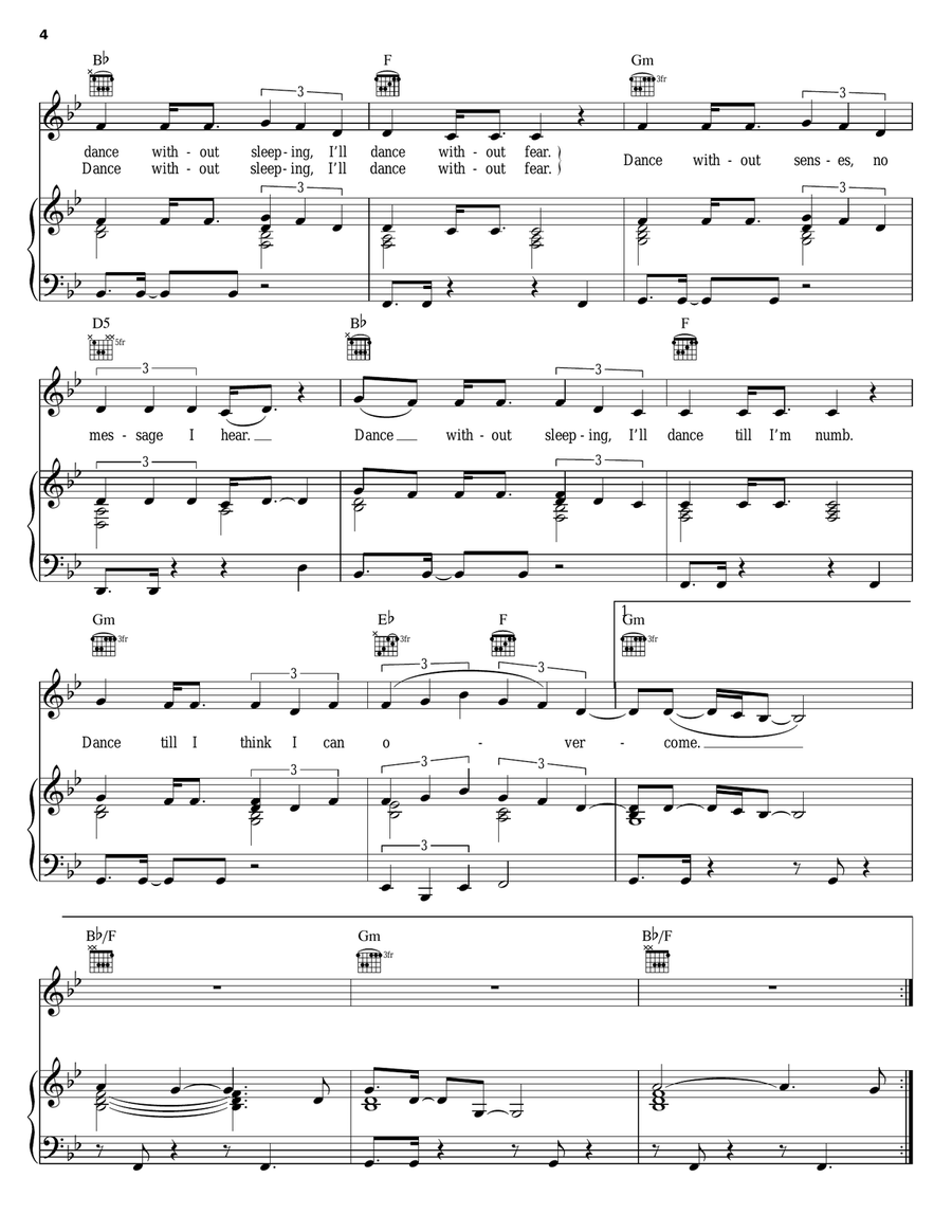 Dance Without Sleeping Piano, Vocal, Guitar scores gallery preview page 4