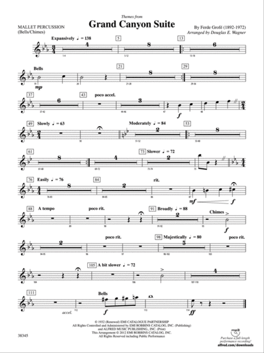 Grand Canyon Suite, Themes from: Mallets Concert Band scores gallery preview page 1