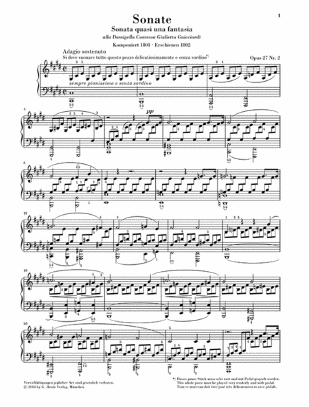 Piano Sonata No. 14 in C-sharp minor, Op. 27, No. 2 (Moonlight) by Ludwig van Beethoven Piano Solo - Sheet Music
