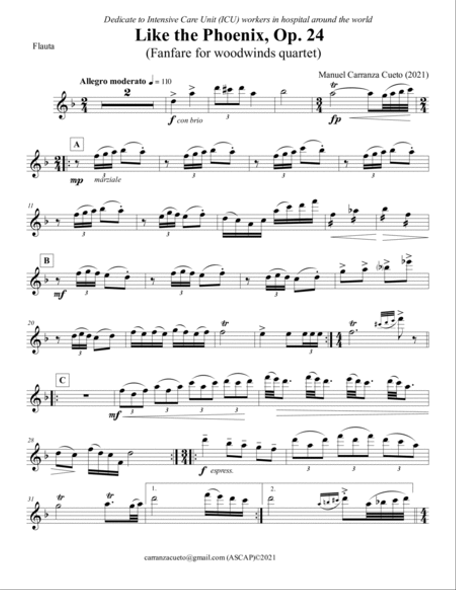 Like the Phoenix, Op 24 (fanfare for woodwinds quartet version) Woodwind Quartet scores gallery preview page 5