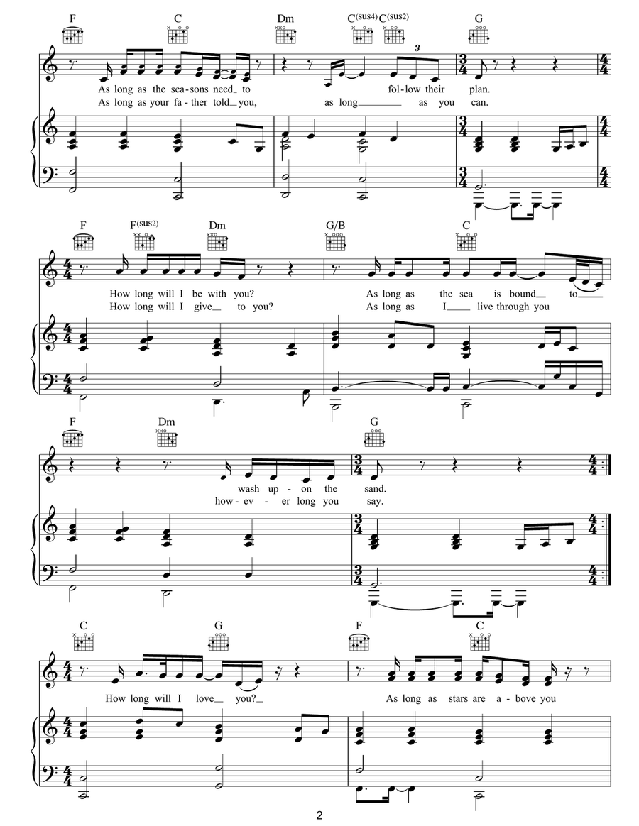 How Long Will I Love You Piano, Vocal, Guitar scores gallery preview page 2