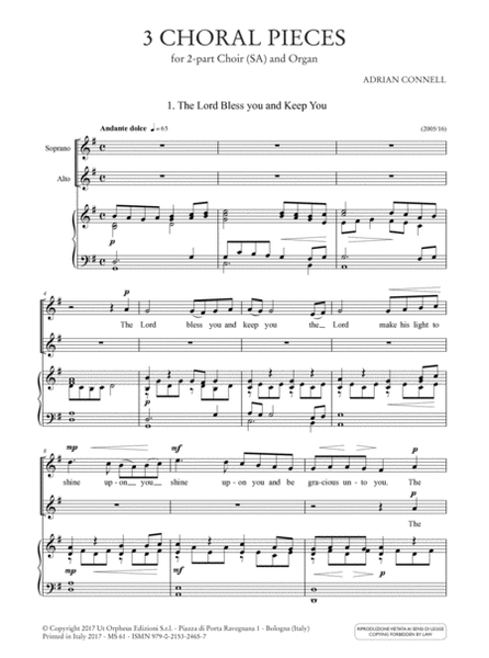 3 Choral Pieces for 2-part Choir (SA) and Organ