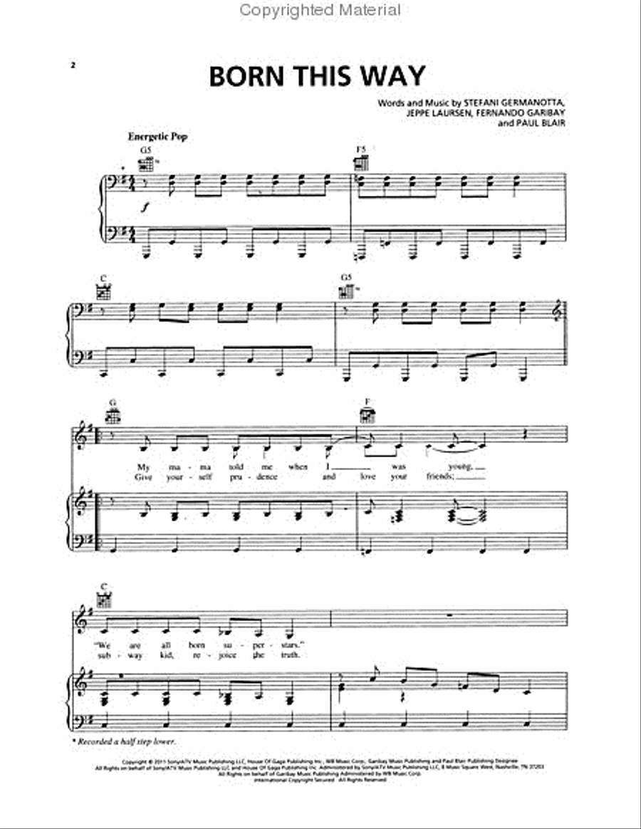 Born This Way Piano, Vocal, Guitar scores gallery preview page 2