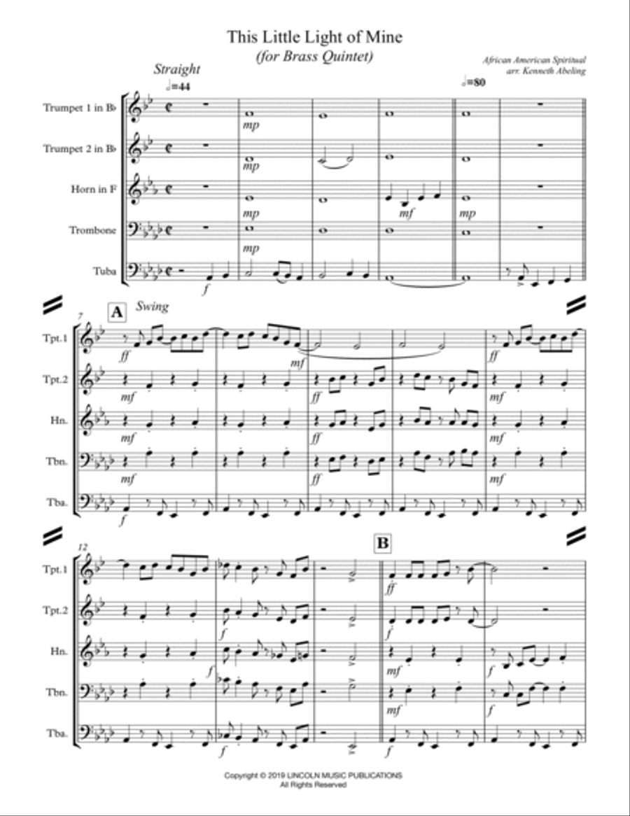 This Little light of Mine (for Brass Quintet) Brass Quintet scores gallery preview page 2