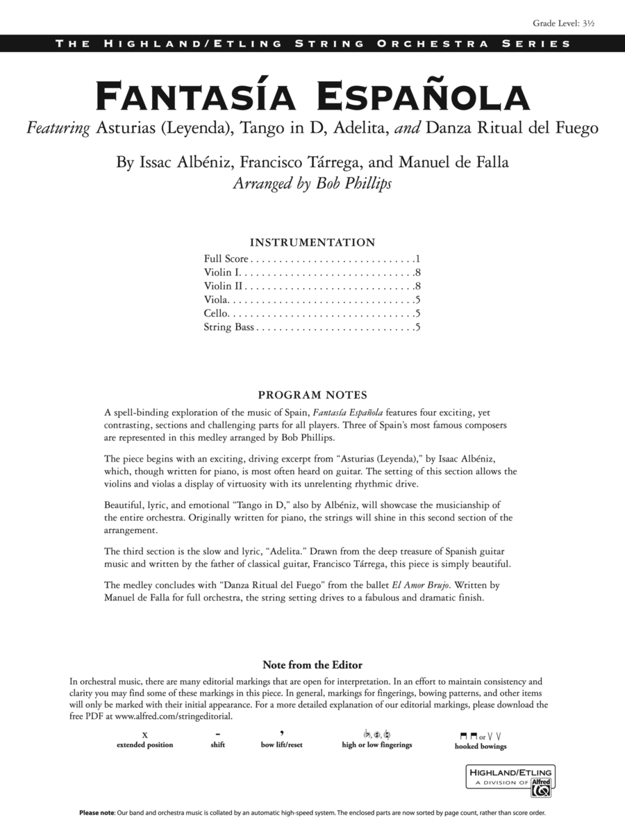 Fantasía Española: Score Fantasía Española: Score String Orchestra scores gallery preview page 1