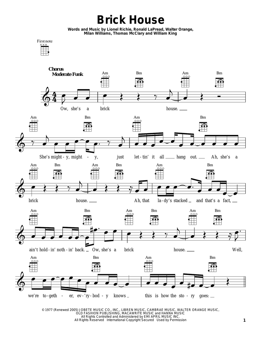 Brick House Brick House Ukulele scores gallery preview page 1