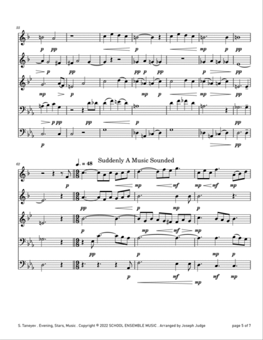 Evening Stars Music by Taneyev for Brass Quintet in Schools Brass Quintet scores gallery preview page 5