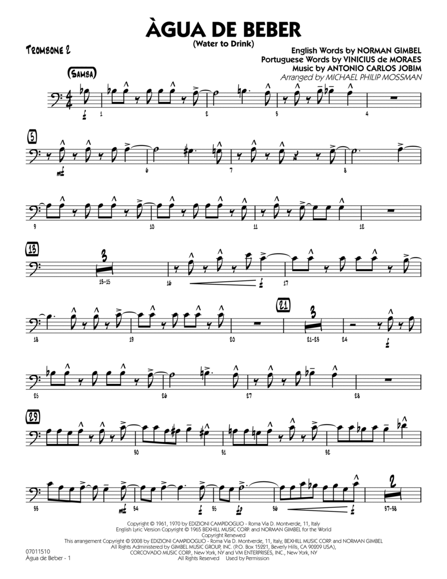 Agua de Beber (Water to Drink) - Trombone 2 Trombone scores gallery preview page 1