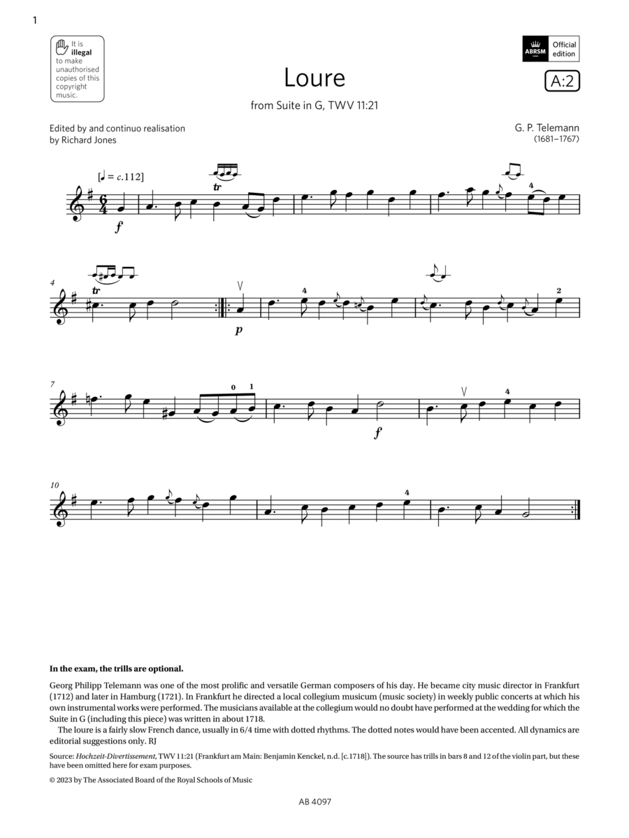 Loure (Grade 3, A2, from the ABRSM Violin Syllabus from 2024)