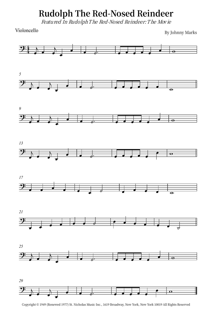 Rudolph The Red-Nosed Reindeer Cello Solo scores gallery preview page 1