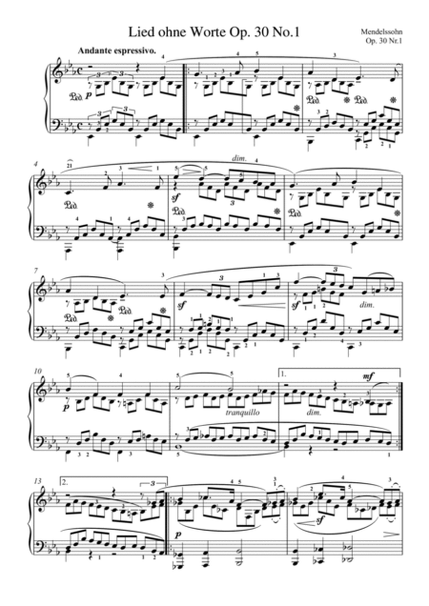 Mendelssohn-Lied ohne Worte Op. 30 No.1(Piano) image number null