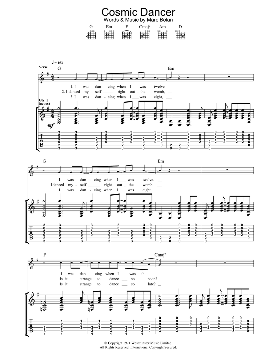 Cosmic Dancer Acoustic Guitar scores gallery preview page 1
