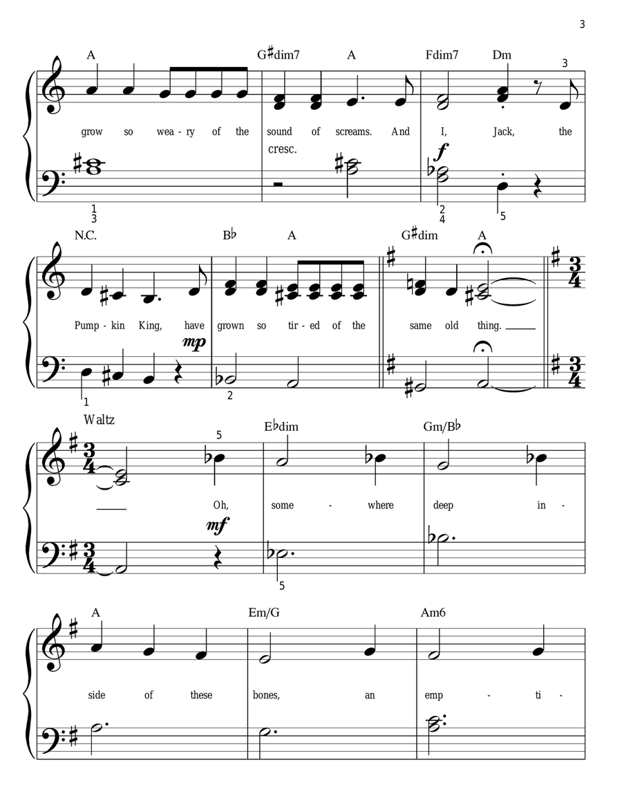 Jack's Lament (from The Nightmare Before Christmas) Easy Piano scores gallery preview page 3
