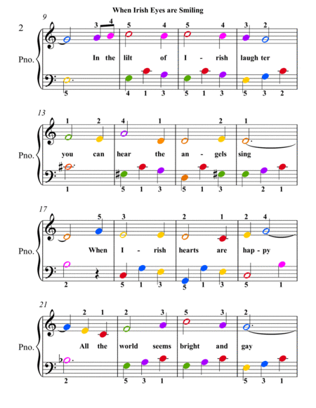 When Irish Eyes are Smiling Easy Piano Colored Notation