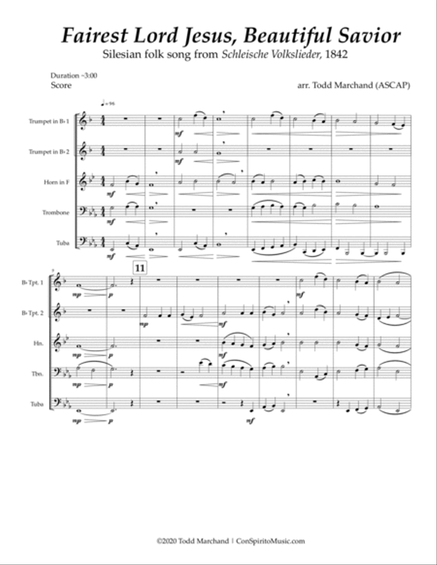 Fairest Lord Jesus, Beautiful Savior - brass quintet Brass Quintet scores gallery preview page 2