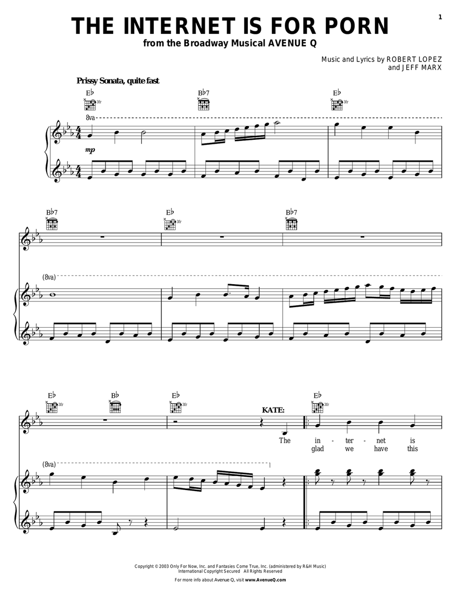 The Internet Is For Porn (from Avenue Q) Piano, Vocal scores gallery preview page 1