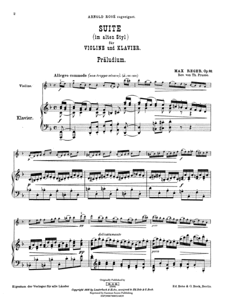 Suite im alten Styl fur Violine und Klavier, op. 93
