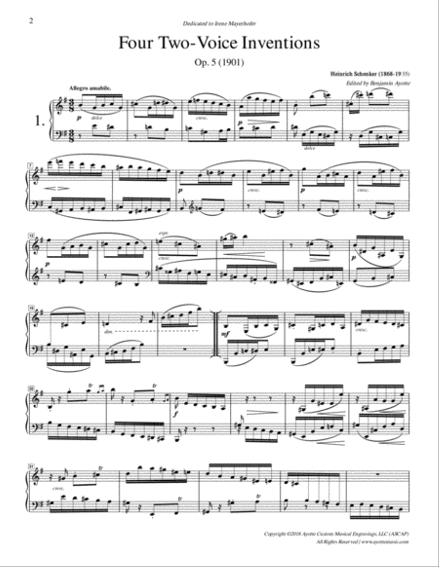 Heinrich Schenker - Four Two Voice Inventions, op. 5 Piano Solo scores gallery preview page 2