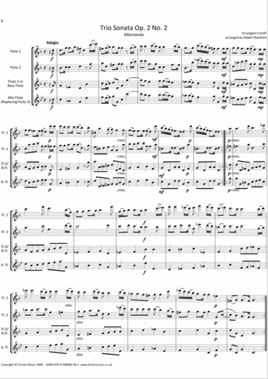 Trio Sonatas Op 2 nos 1-4 Flute scores gallery preview page 6