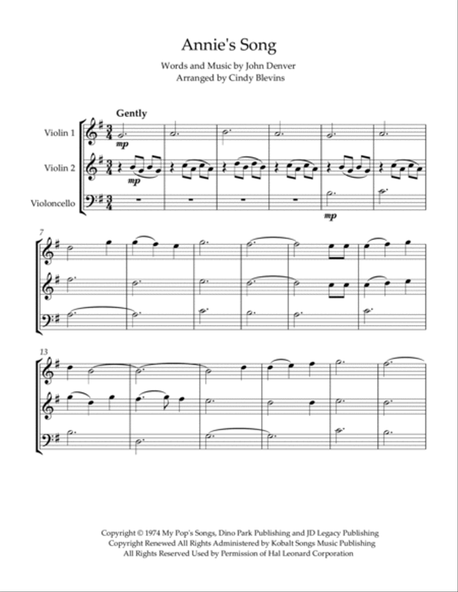 Annie's Song String Trio scores gallery preview page 2