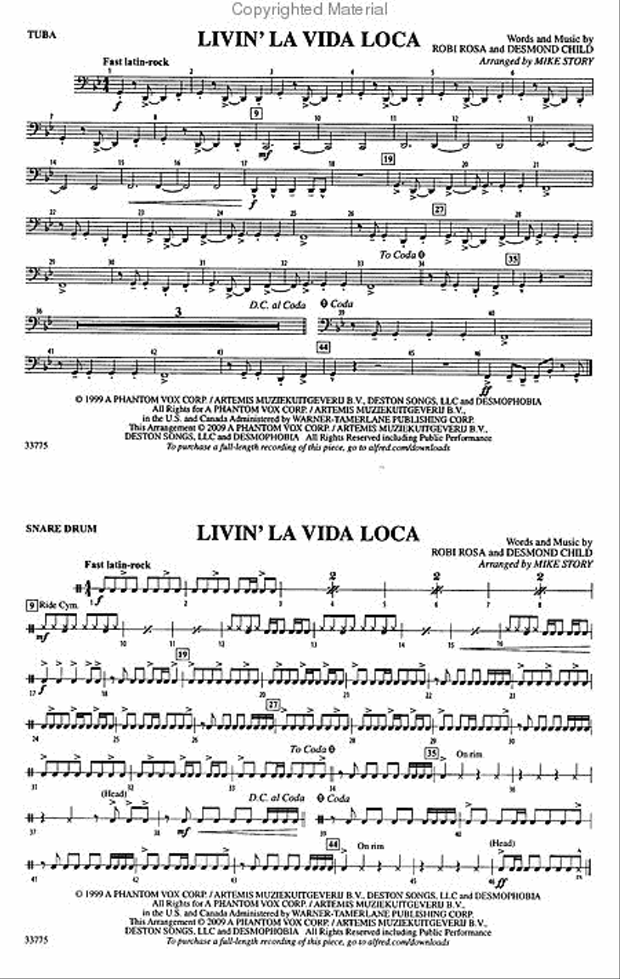 Livin' la Vida Loca Livin' la Vida Loca Marching Band scores gallery preview page 9