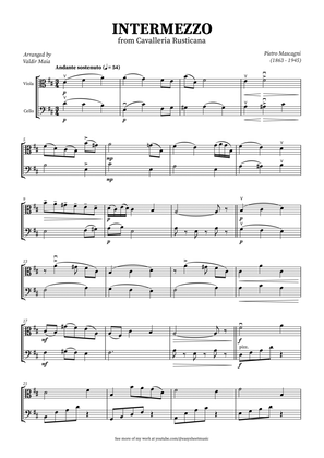 Intermezzo from Cavalleria Rusticana for Viola and Cello Duet in D Major