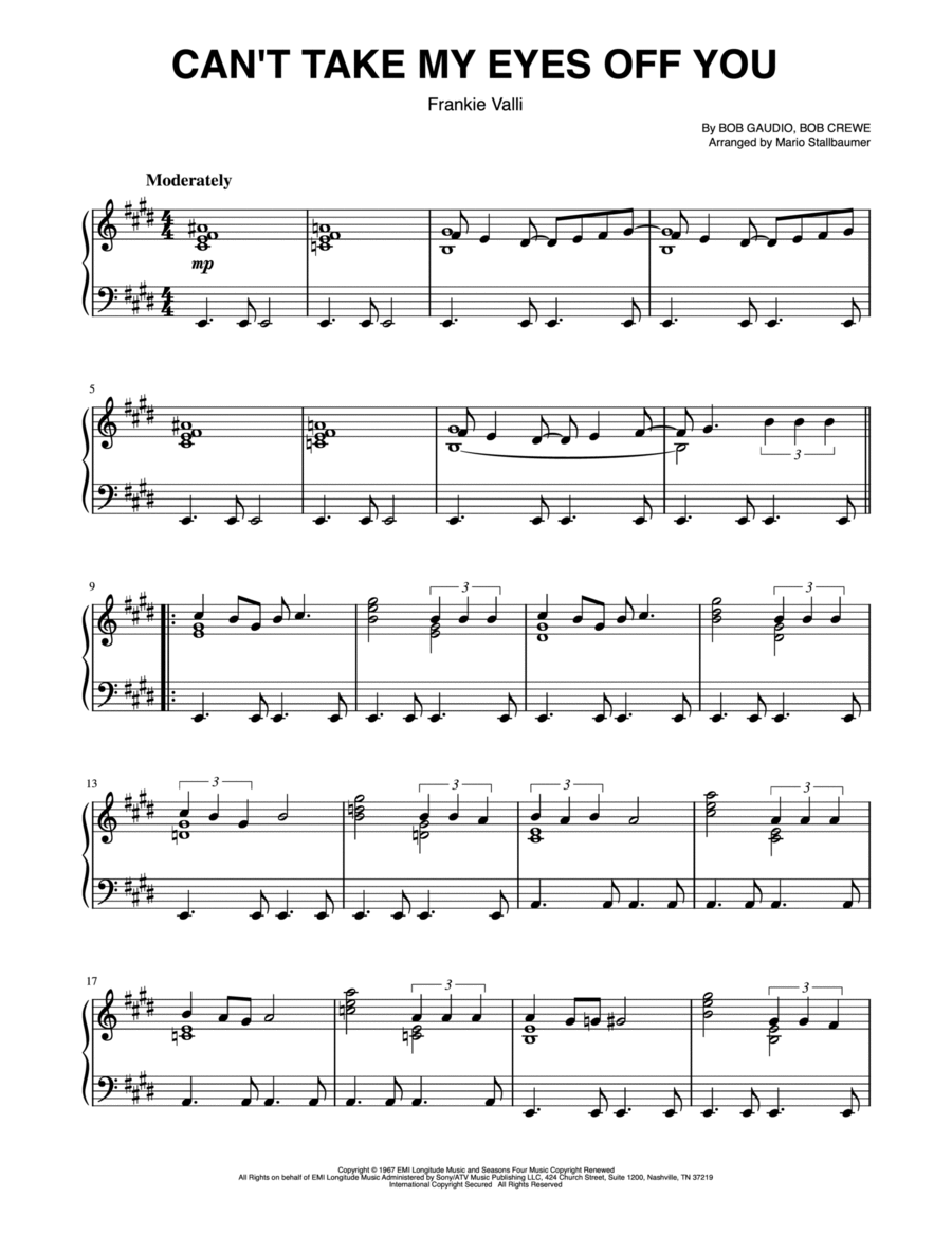 Can't Take My Eyes Off Of You Piano Solo scores gallery preview page 1